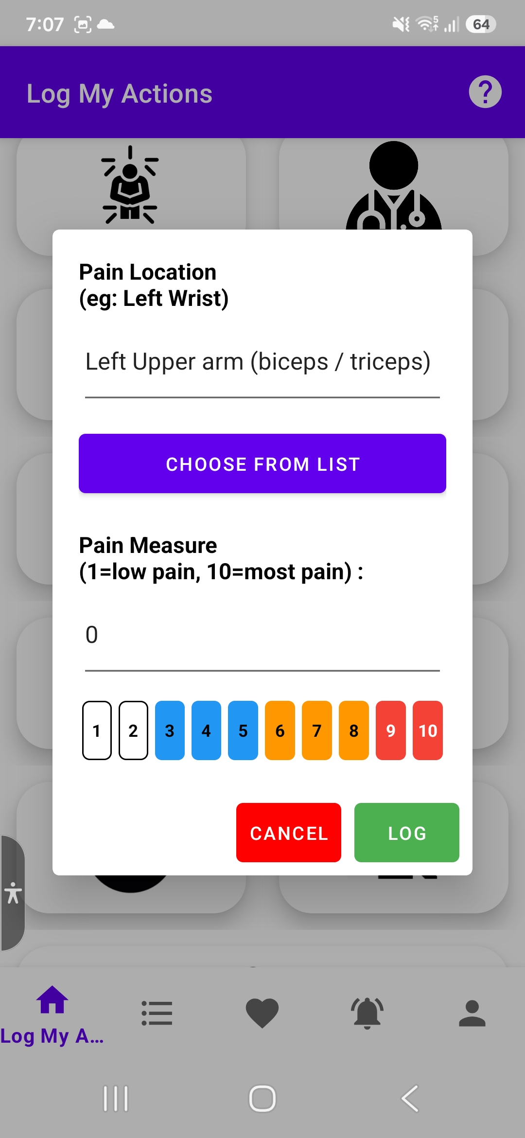 Pain Logging - image being updated